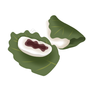 日本柏饼 叶子 红豆 简约 手绘 清新 食物