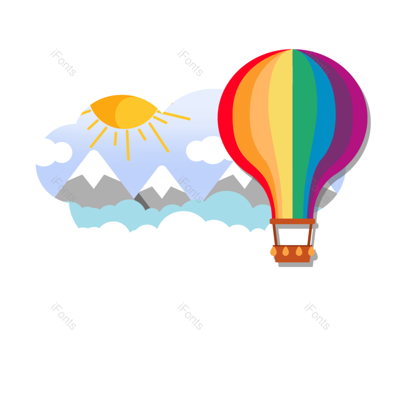 卡通图片,天空元素,热气球PNG,彩虹色免抠素材
