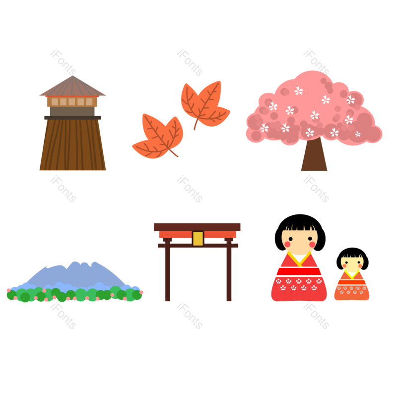 蓝色图片,日本元素,白色PNG,娃娃免抠素材