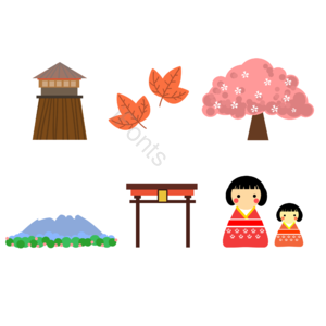 日本 旅游 娃娃 贴纸 白色 红色 蓝色 富士山