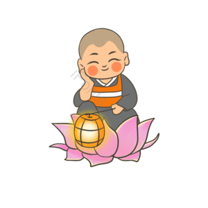 佛诞 儿童和尚 卡通 坐 手绘 提灯笼 插图 灯笼