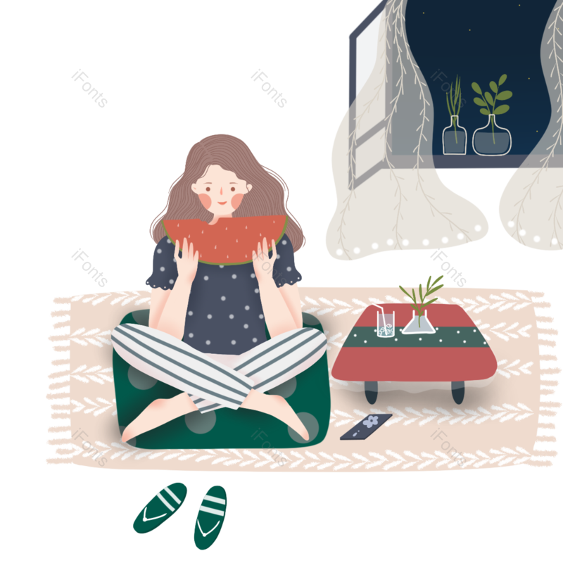 清新图片,简约元素,夜晚PNG,女孩免抠素材