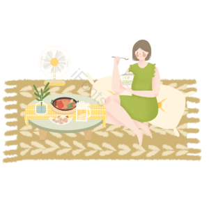 女孩 冰淇淋 啤酒 食物 水果 风扇 夏季 悠闲