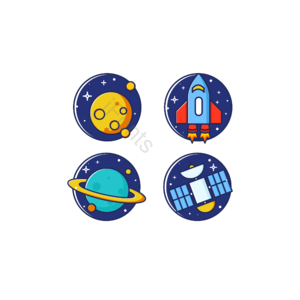 火箭 卫星 宇宙 太空 行星 标签 卡通 可爱