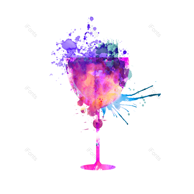 酒杯图片,水彩元素,渐变PNG,手绘免抠素材