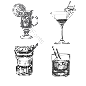 冰块 稻草 夏令 手绘 玻璃 草图 画线 酒杯