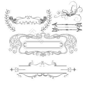 黑白边框手绘元素 带 华丽 复古的 手绘 草图 线条 画线