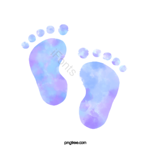 水彩 手绘 晕染 蓝紫色 渐变 新生儿 婴儿 脚印