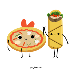 可爱 拟人 食物 手绘 插画 卡通 披萨 鸡肉卷