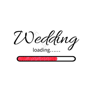 加载中 卡通手绘婚纱  手写英文字体 圆角几何 等待下载 设计感标识