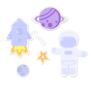 贴纸 宇宙 行星 宇航员 手绘 创意 星星 飞船