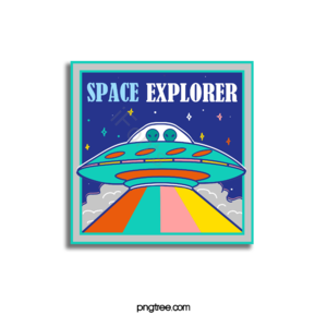 几何 方形 宇宙 创意 贴纸 飞船 飞碟 星球