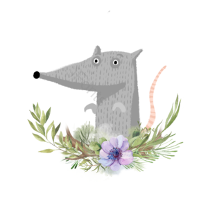 老鼠 花丛花卉植物 灰色 插画用图 动物 元素 水彩 苍白