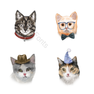 猫 礼帽 卡通 水彩 可爱 猫头 眼镜 帽子