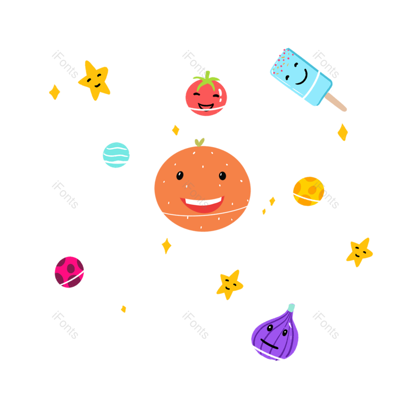 卡通图片,水果元素,彩色PNG,星星免抠素材