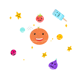 橘子 水果 冰淇淋 星星 星系 食物 卡通 可爱