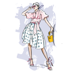 时尚 衣服服饰 时尚尖端 丫头 粉色 波点 插画用图 盖