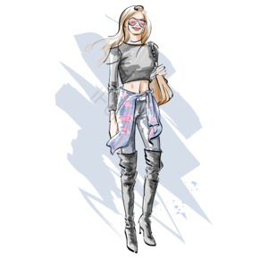 时尚 时尚尖端 丫头 衣服服饰 盖 手绘竽 水彩 插画用图