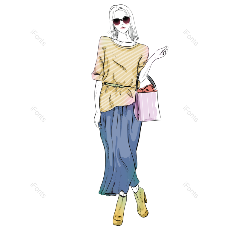 时尚设计图片,蓝色元素,水彩PNG,时尚免抠素材