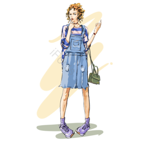 时尚 衣服服饰 时尚尖端 丫头 插画用图 盖 手绘竽 吊带裙