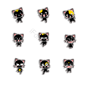手绘 黑色 卡通 可爱 猫咪 贴纸
