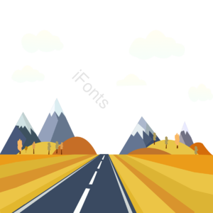 旅游 高山 绿树 云朵 绿色 黄色 蓝色 公路