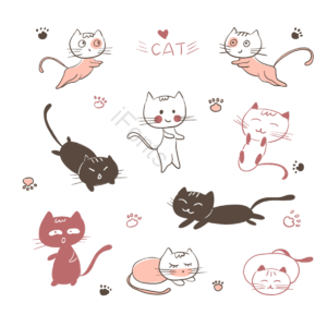 小猫 贴纸 红色 可爱 手绘 爱心 猫爪 睡觉