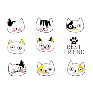 手绘 卡哇伊 小猫 可爱 表情 贴纸 微笑 伤心