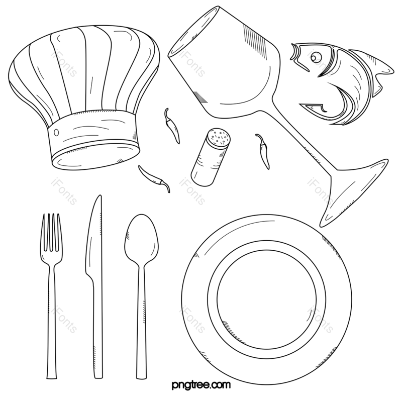 线稿图片,简约风格元素,厨师帽PNG,盘子免抠素材
