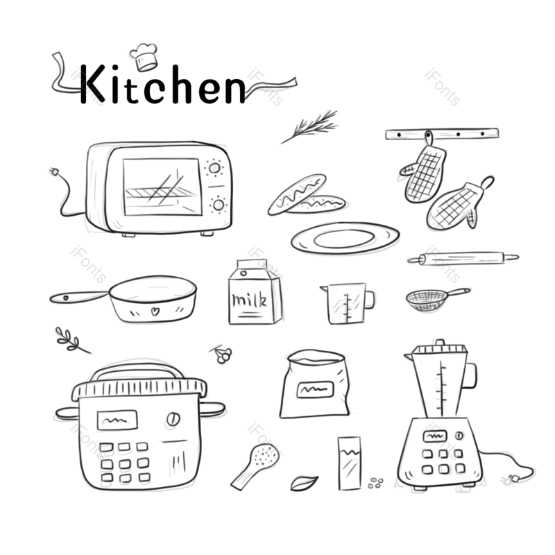 线稿图片,手套元素,牛奶PNG,盘子免抠素材