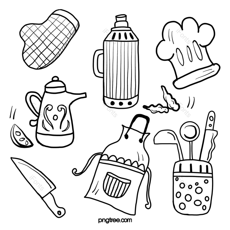 线稿图片,手套元素,厨师帽PNG,手绘免抠素材