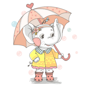 手绘 可爱 童话 在里面 散步 涂层 雨伞 小象