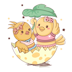 手绘 树叶 蝴蝶结 小鸡 小姐妹 蛋壳 花裙 蝴蝶机