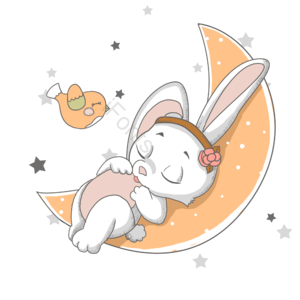 卡通 手绘 童话 睡觉 小白兔 小鸟 月亮 星星