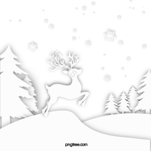 麋鹿 松树林 下雪 雪花 圣诞 白色 剪纸 跳跃