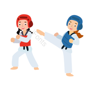 儿童 跆拳道 运动 腰带 踢腿 握拳 卡通 手绘