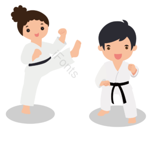 儿童 跆拳道 运动 腰带 踢腿 握拳 卡通 手绘