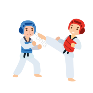 儿童 跆拳道 运动 腰带 踢腿 握拳 卡通 手绘