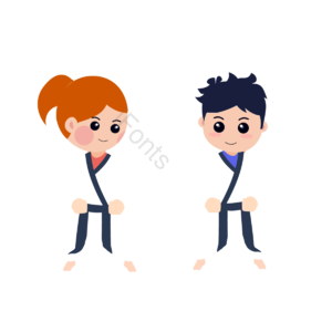 儿童 跆拳道 运动 腰带 踢腿 握拳 卡通 手绘
