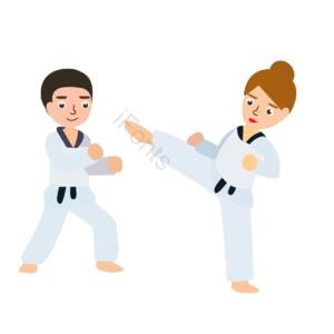 儿童 跆拳道 运动 腰带 踢腿 握拳 卡通 手绘