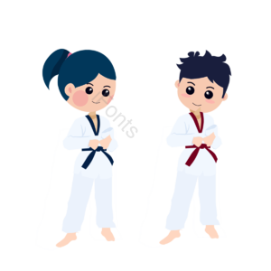 儿童 跆拳道 运动 腰带 踢腿 握拳 卡通 手绘