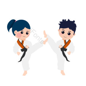 儿童 跆拳道 运动 腰带 踢腿 握拳 卡通 手绘