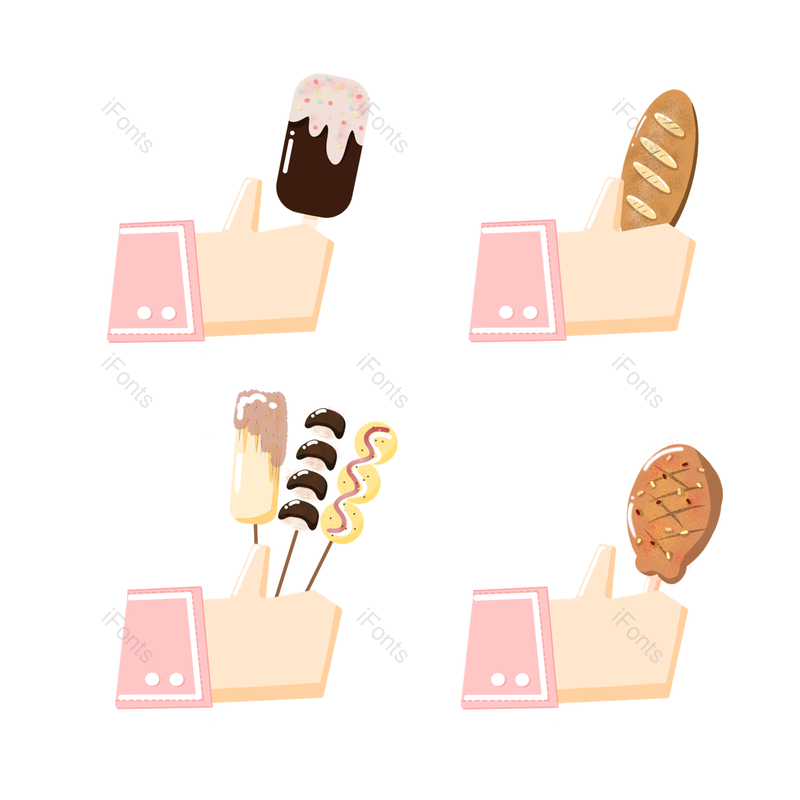 扁平风格图片,点赞元素,美食PNG,粉色免抠素材
