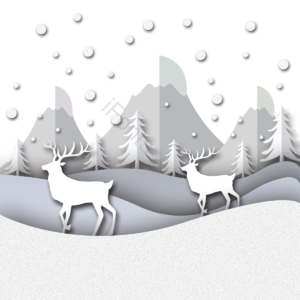 雪山 松树 雪 麋鹿 剪纸 圣诞 圣诞节剪贴画 山剪贴画