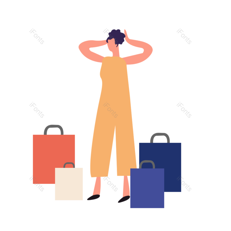 卡通图片,蓝色元素,手绘PNG,购物免抠素材