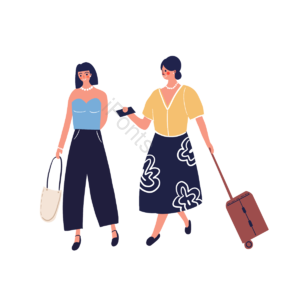 卡通 手绘 休闲 娱乐 玩耍 女孩 闺蜜 旅行箱