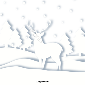 剪纸风格 麋鹿 松树 雪花 冬天 白色 安静 唯美