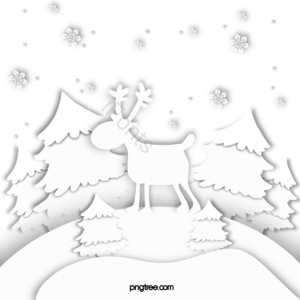 麋鹿 松树 圣诞树 雪花 下雪 冬季 白色 剪纸