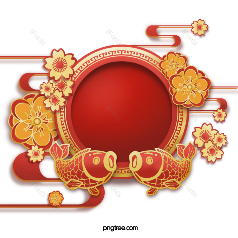 春节图片,锦鲤元素,剪纸PNG,梅花免抠素材