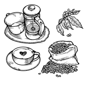 咖啡壶 咖啡 咖啡豆 手绘咖啡豆线稿 咖啡豆分公司 手剪贴画 咖啡剪贴画 画剪贴画